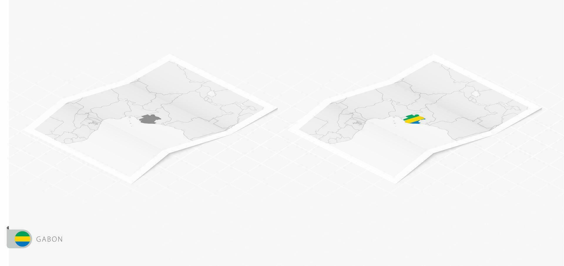 Set of two realistic map of Gabon with shadow. The flag and map of Gabon in isometric style. vector