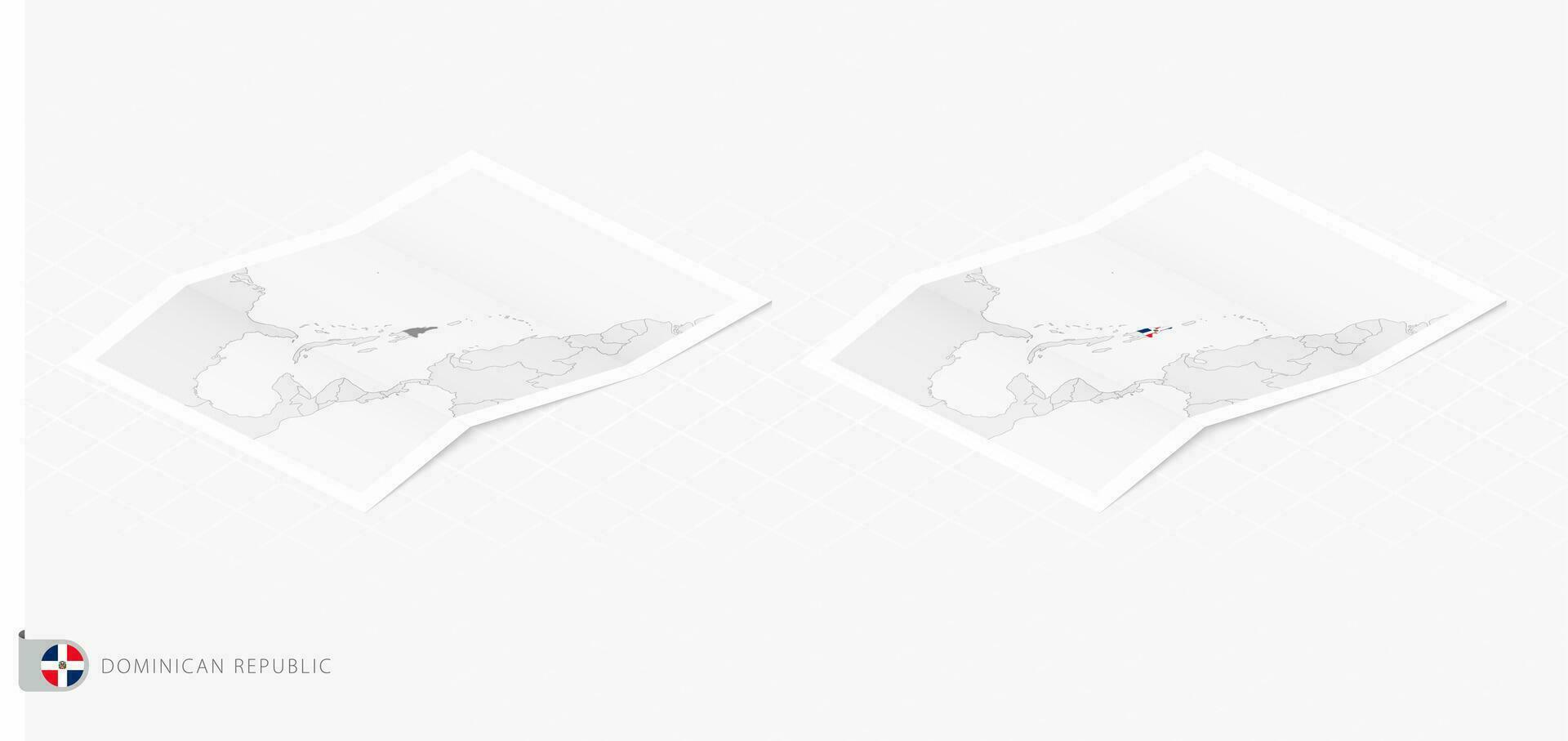 Set of two realistic map of Dominican Republic with shadow. The flag and map of Dominican Republic in isometric style. vector