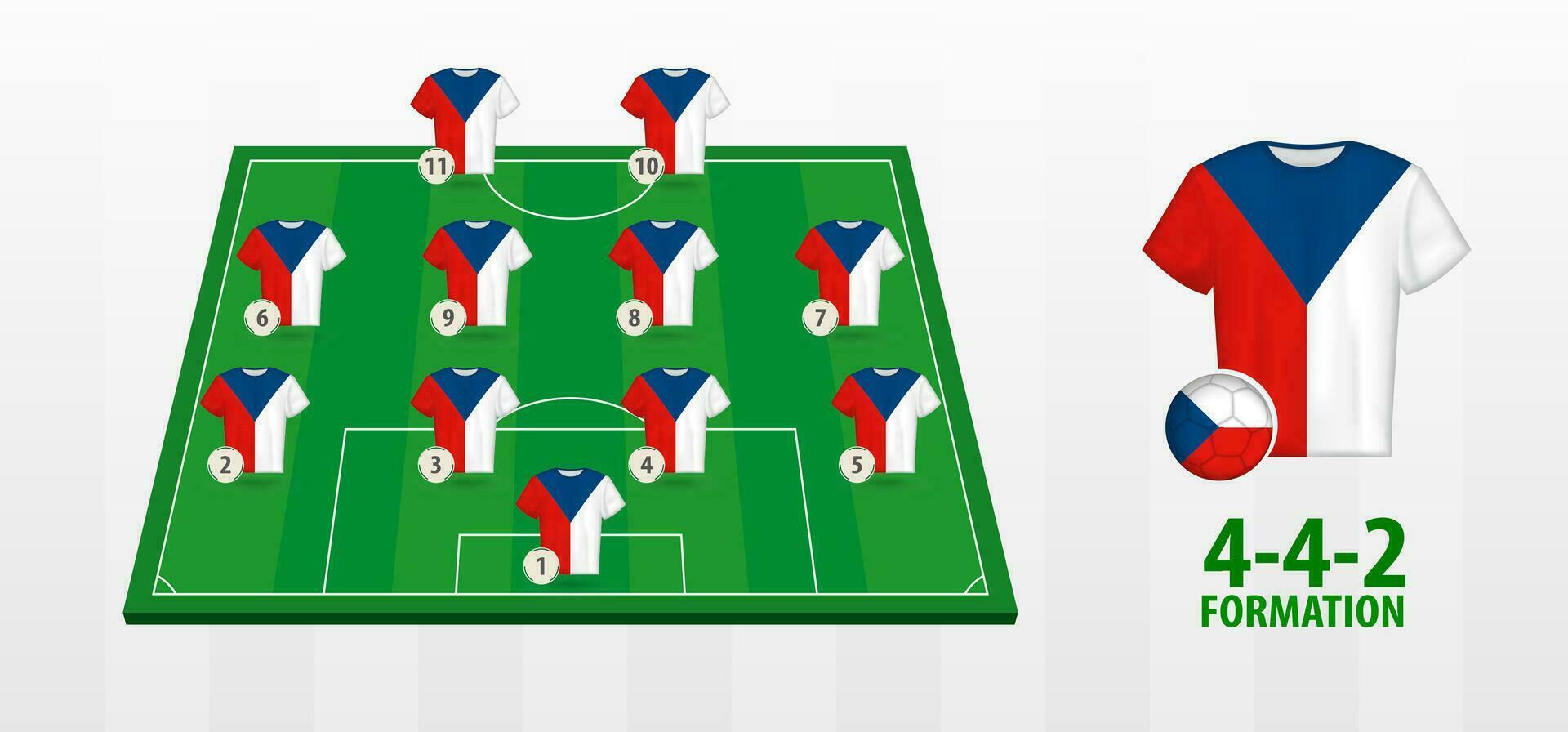 Czech Republic National Football Team Formation on Football Field. vector