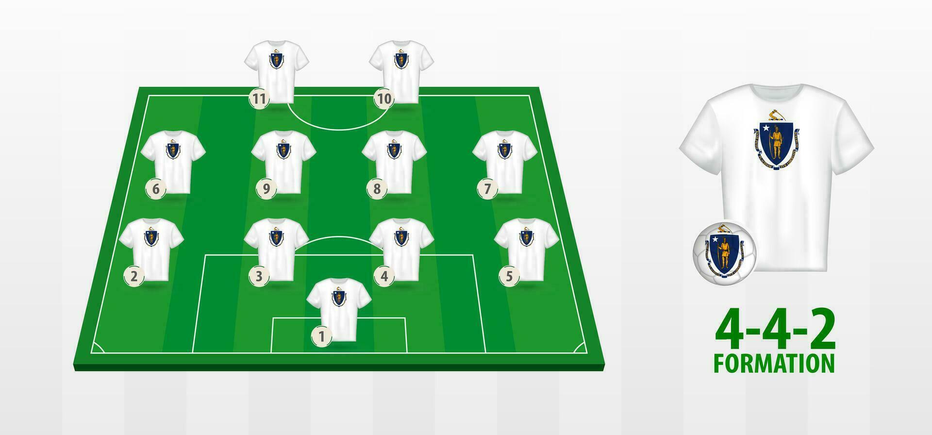 Massachusetts National Football Team Formation on Football Field. vector