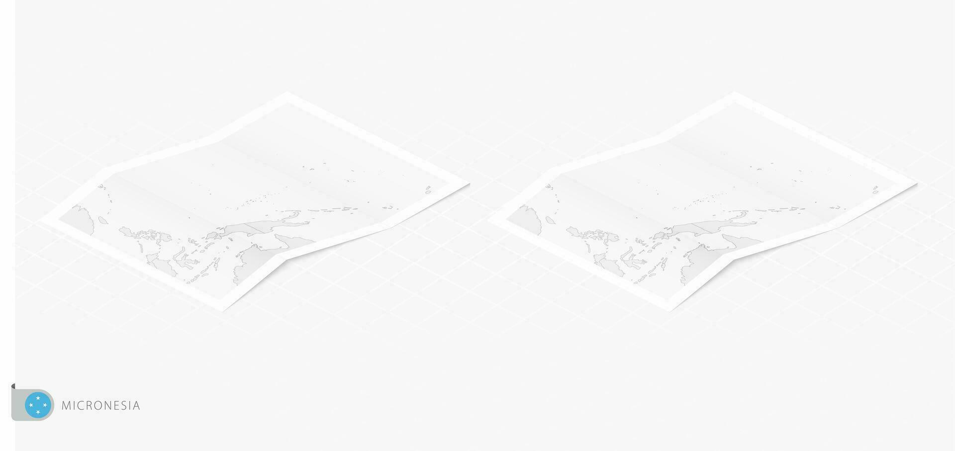 Set of two realistic map of Micronesia with shadow. The flag and map of Micronesia in isometric style. vector