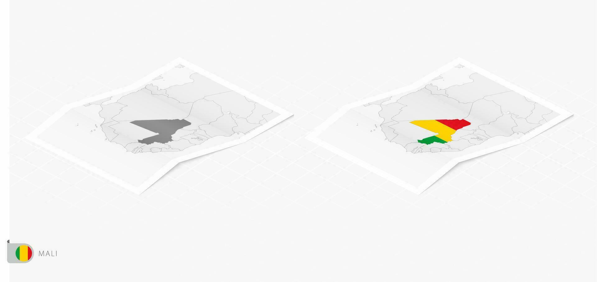 Set of two realistic map of Mali with shadow. The flag and map of Mali in isometric style. vector