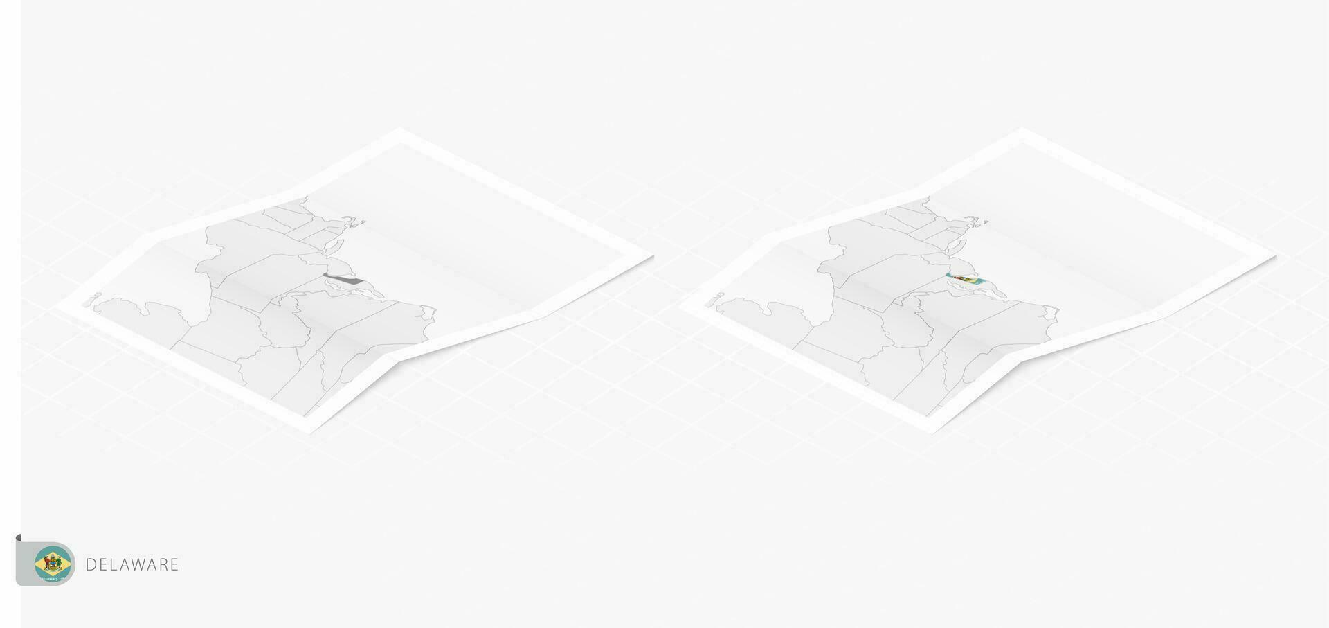 conjunto de dos realista mapa de Delaware con sombra. el bandera y mapa de Delaware en isométrica estilo. vector