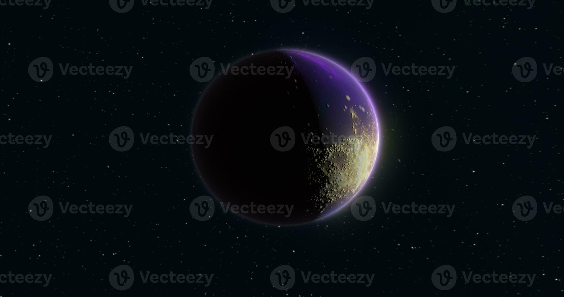 Abstract realistic space spinning planet round sphere with a blue water surface in space against the background of stars photo