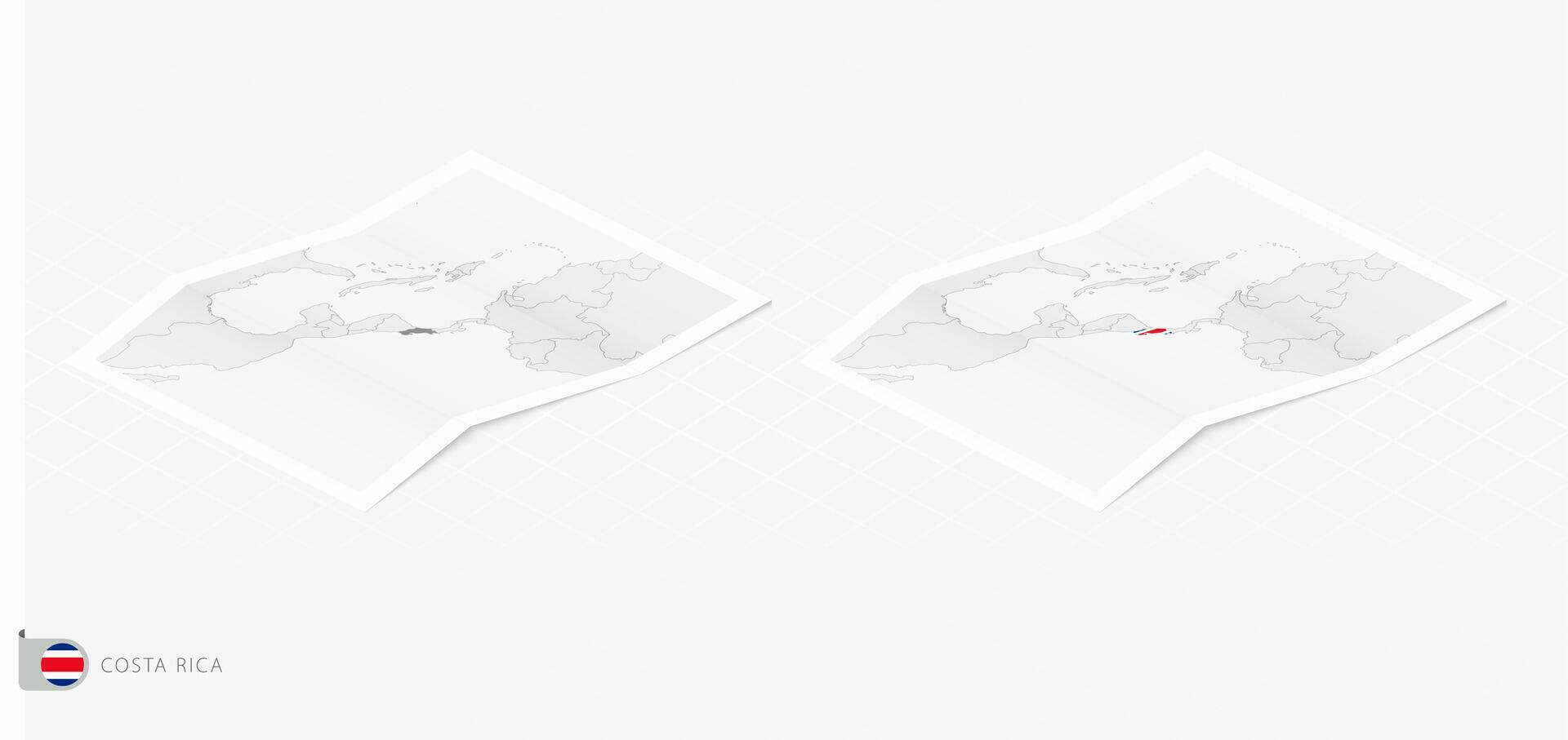 Set of two realistic map of Costa Rica with shadow. The flag and map of Costa Rica in isometric style. vector