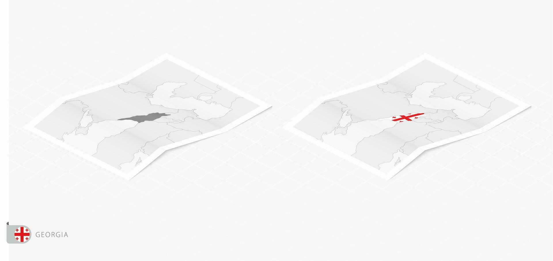 Set of two realistic map of Georgia with shadow. The flag and map of Georgia in isometric style. vector