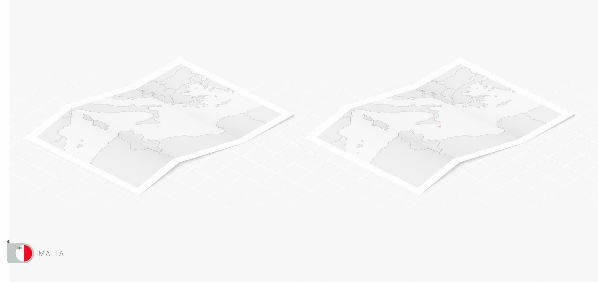 Set of two realistic map of Malta with shadow. The flag and map of Malta in isometric style. vector