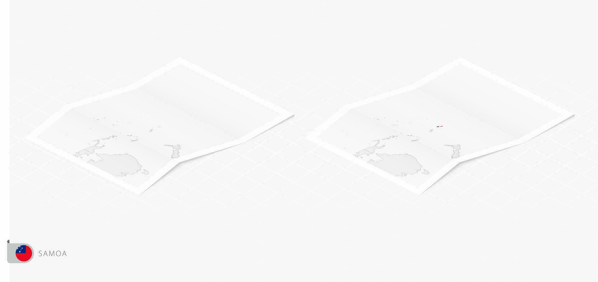 Set of two realistic map of Samoa with shadow. The flag and map of Samoa in isometric style. vector