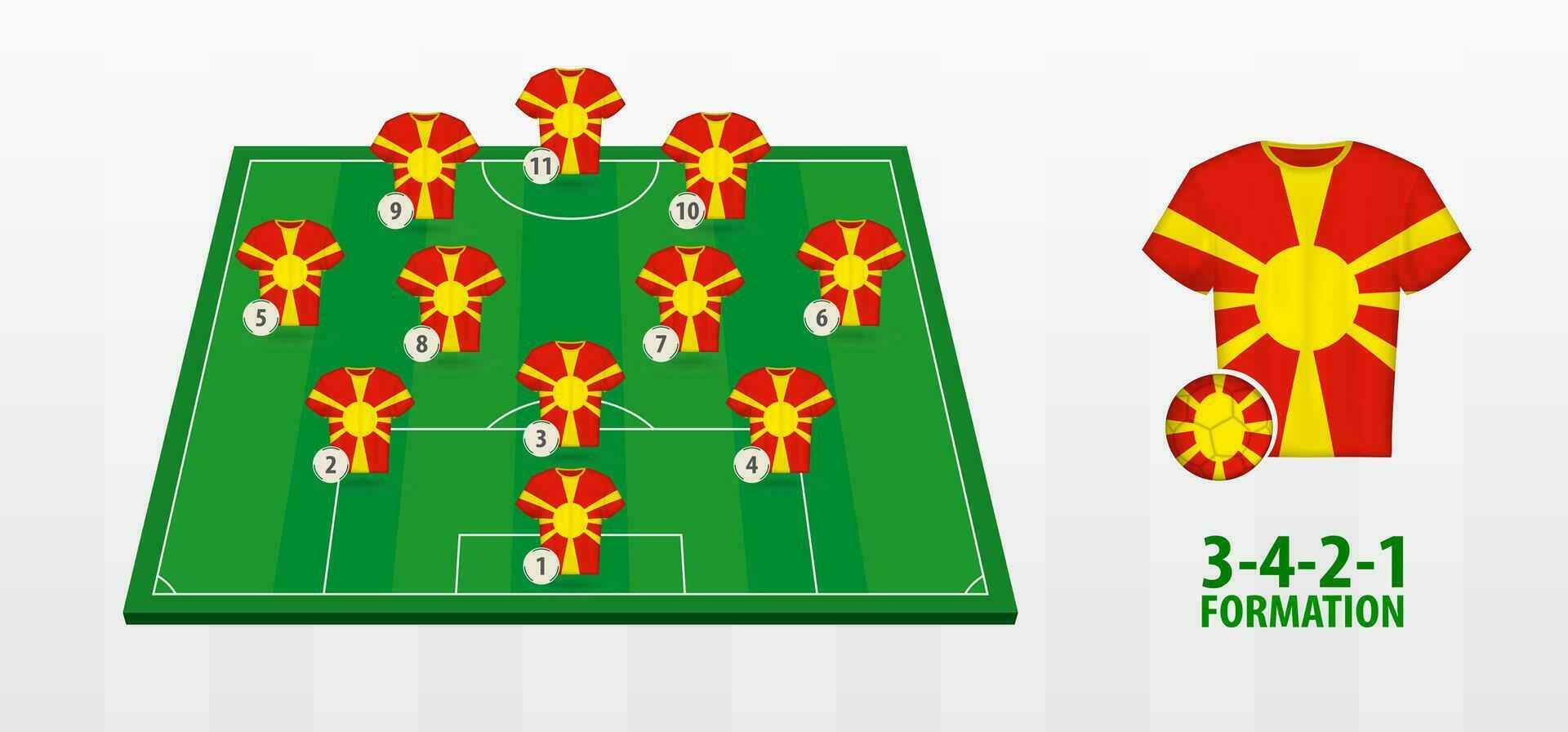 Macedonia National Football Team Formation on Football Field. vector