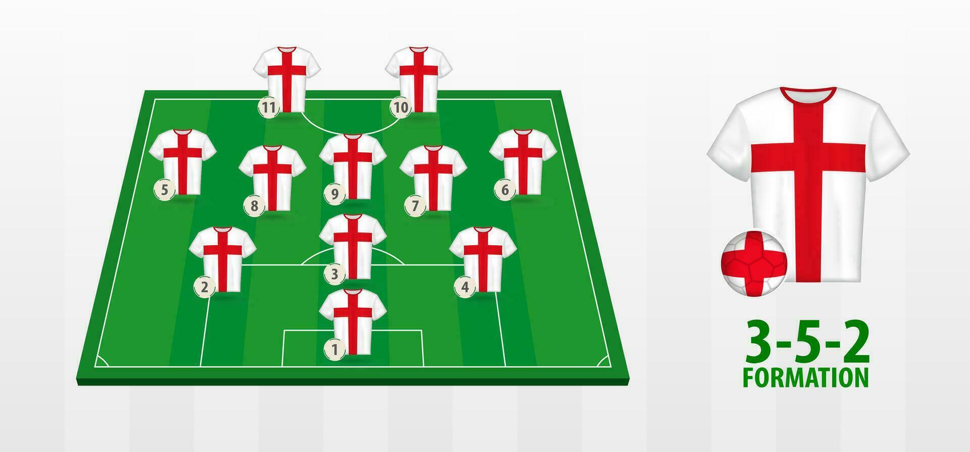 England National Football Team Formation on Football Field. vector