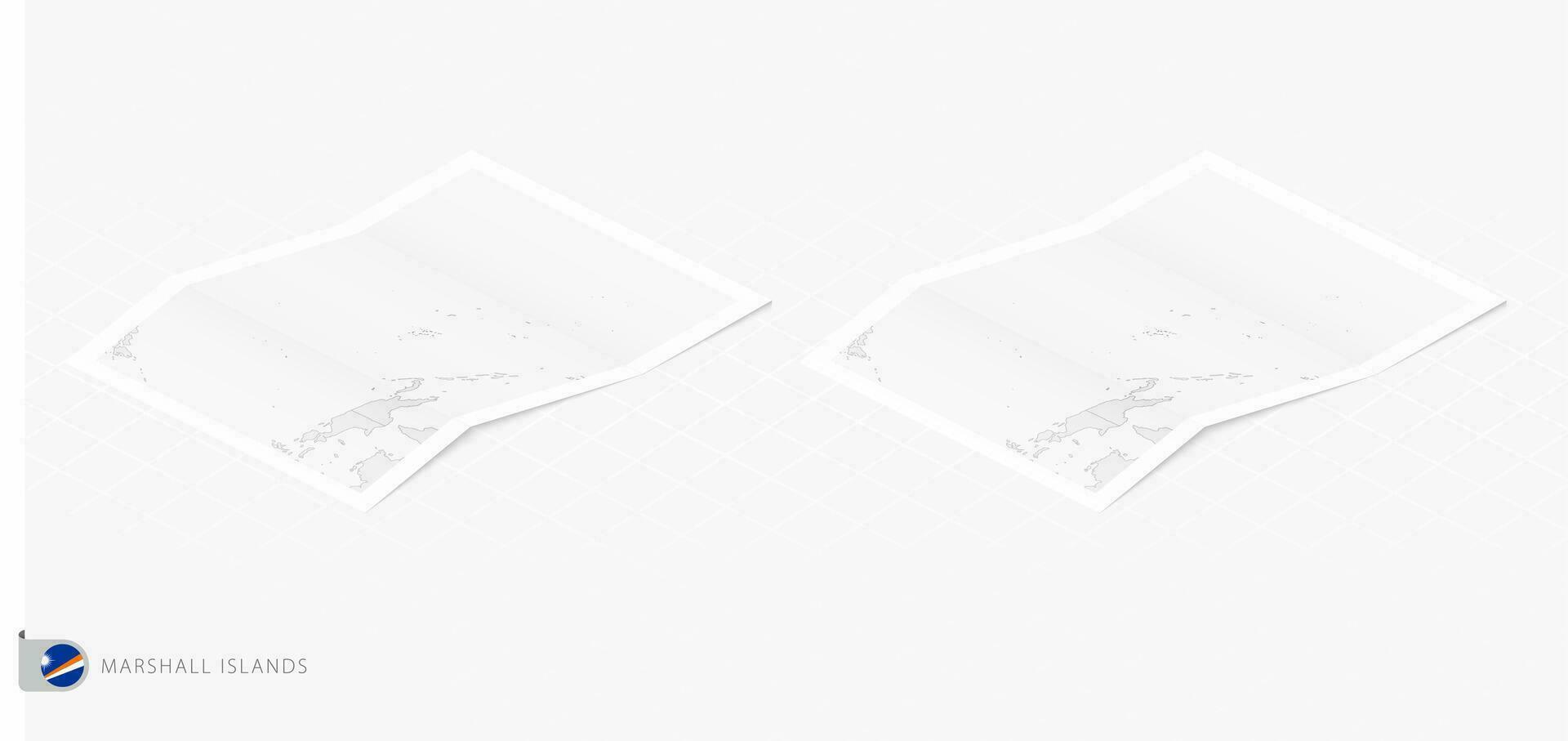 Set of two realistic map of Marshall Islands with shadow. The flag and map of Marshall Islands in isometric style. vector