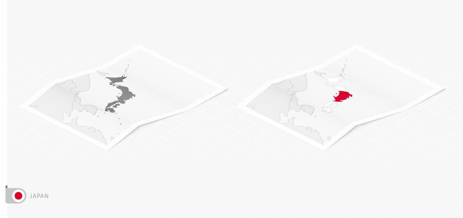 Set of two realistic map of Japan with shadow. The flag and map of Japan in isometric style. vector