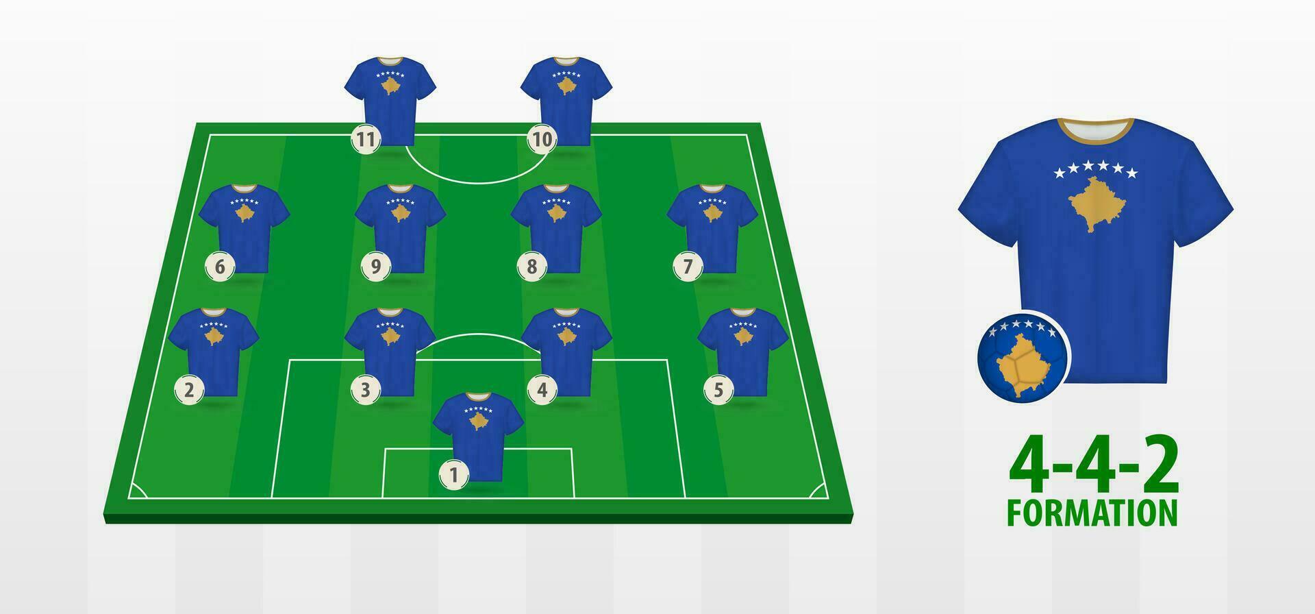 Kosovo National Football Team Formation on Football Field. vector