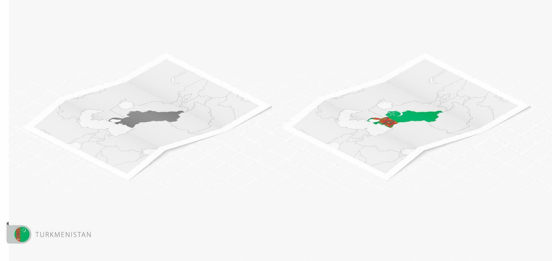 Set of two realistic map of Turkmenistan with shadow. The flag and map of Turkmenistan in isometric style. vector