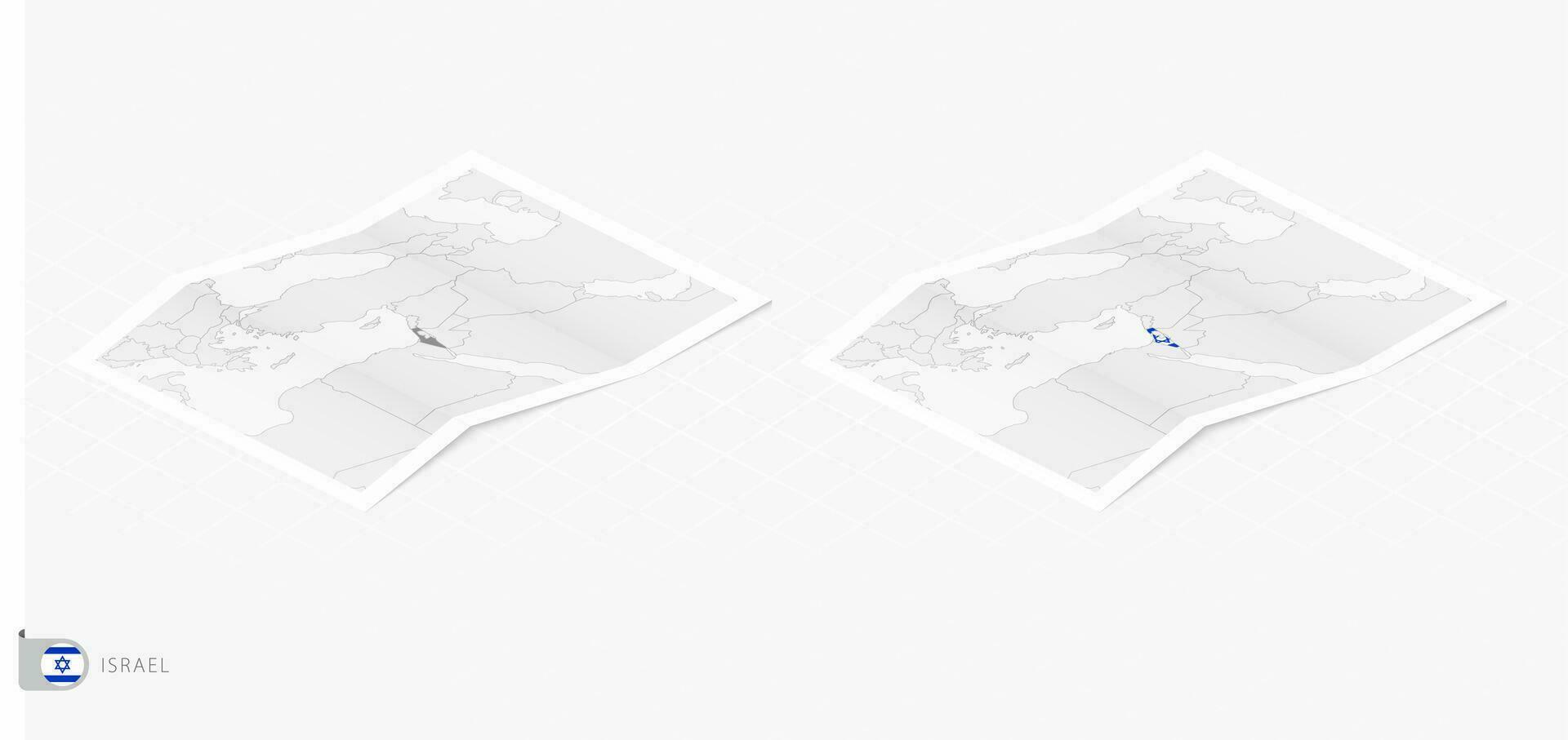 conjunto de dos realista mapa de Israel con sombra. el bandera y mapa de Israel en isométrica estilo. vector
