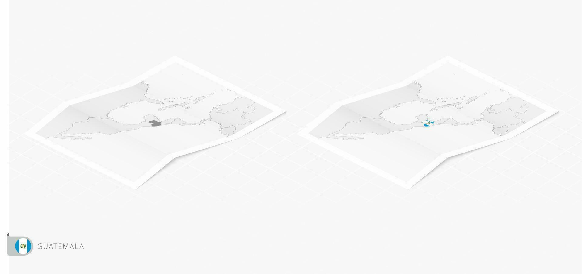 Set of two realistic map of Guatemala with shadow. The flag and map of Guatemala in isometric style. vector