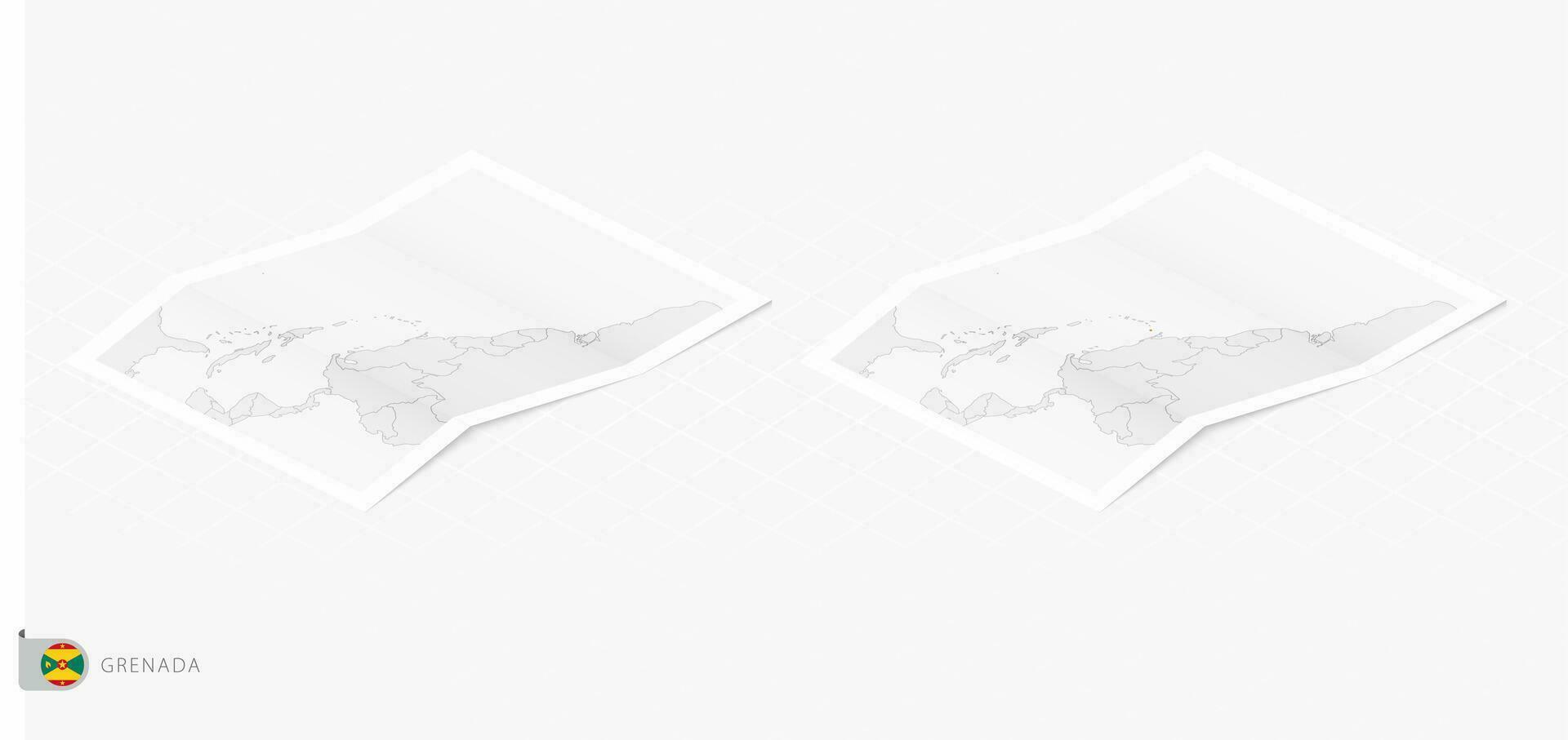 Set of two realistic map of Grenada with shadow. The flag and map of Grenada in isometric style. vector