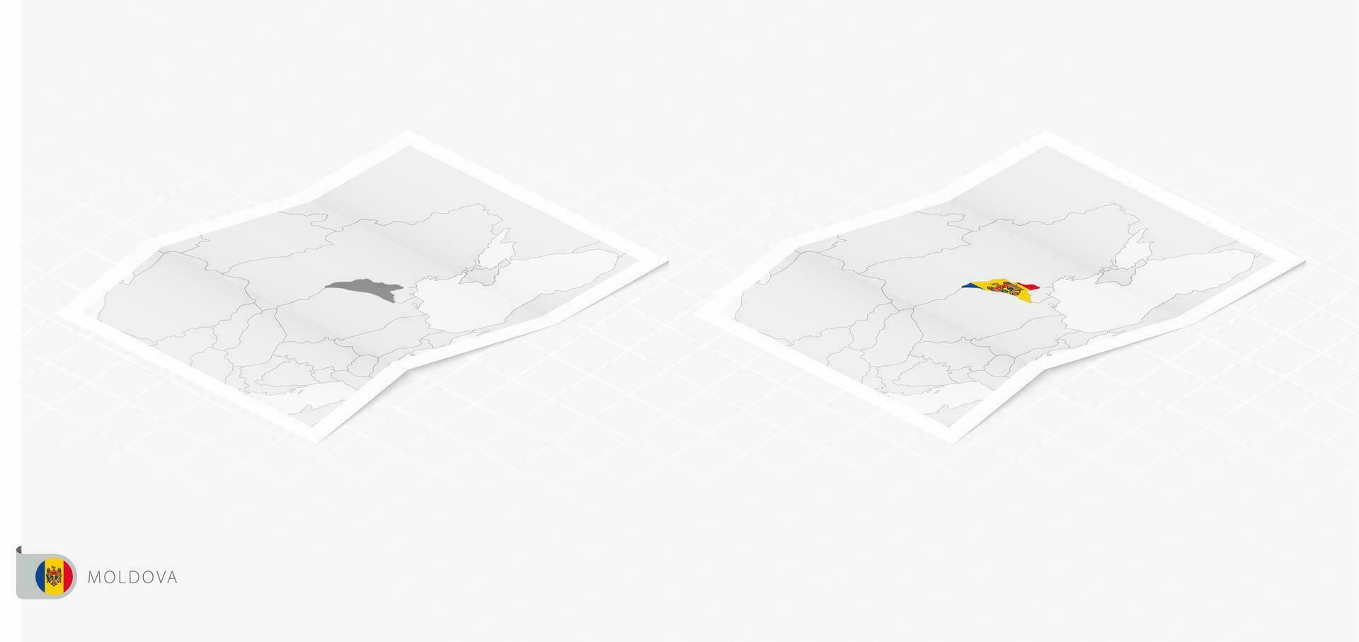 Set of two realistic map of Moldova with shadow. The flag and map of Moldova in isometric style. vector