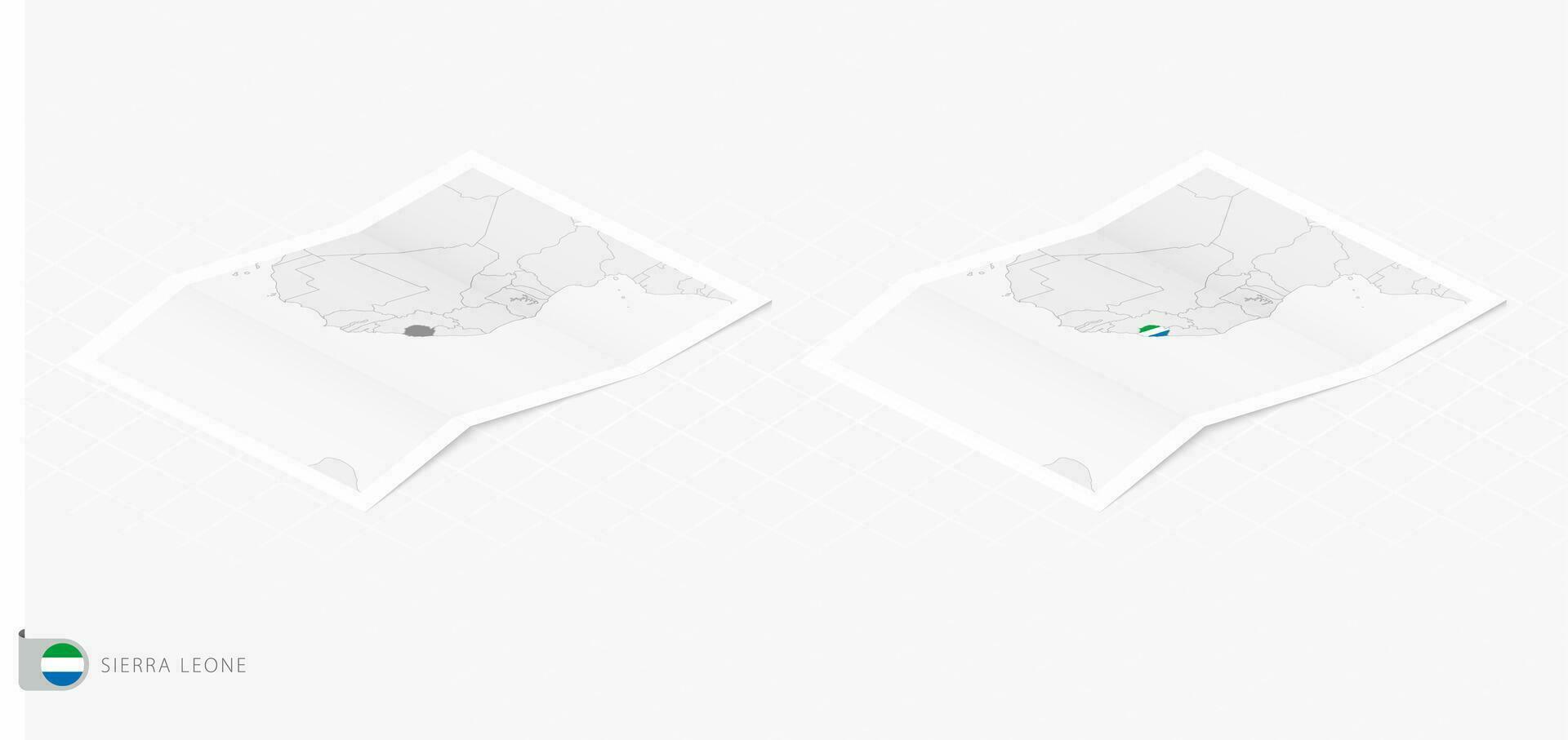 Set of two realistic map of Sierra Leone with shadow. The flag and map of Sierra Leone in isometric style. vector