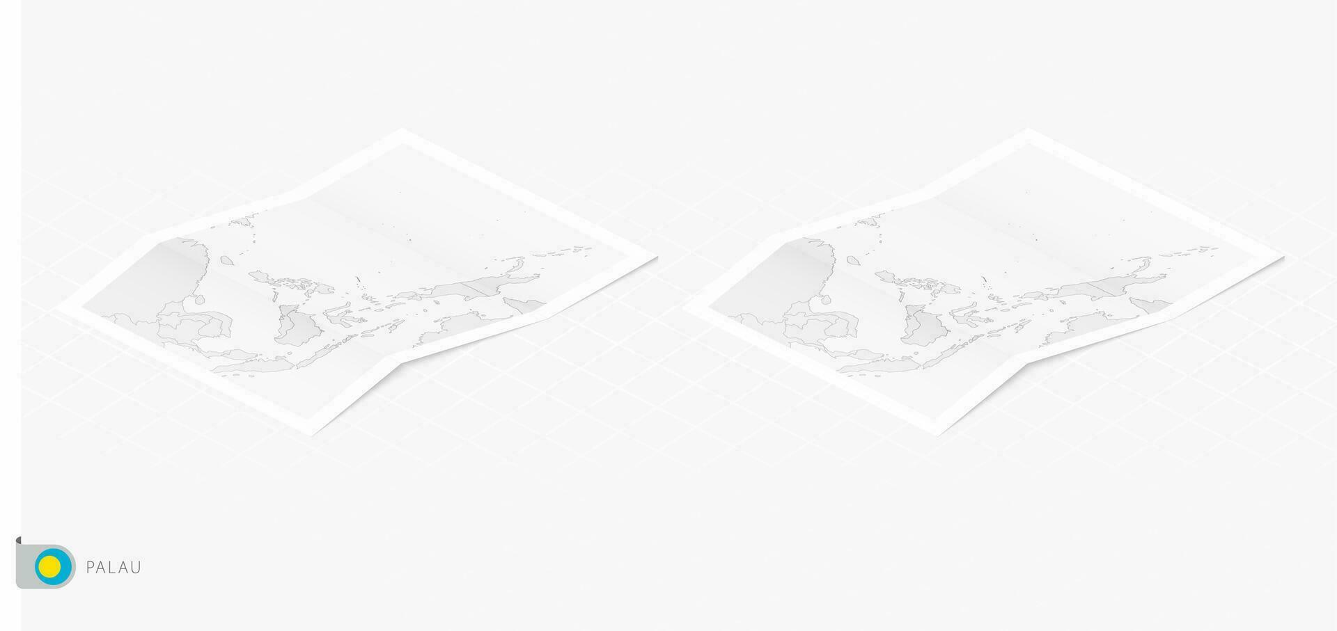 Set of two realistic map of Palau with shadow. The flag and map of Palau in isometric style. vector