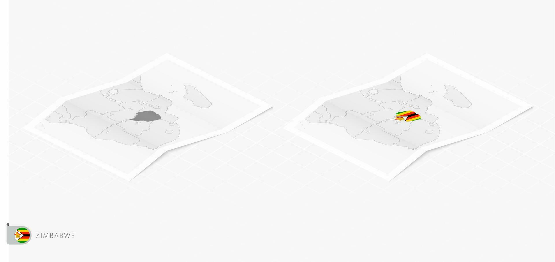 Set of two realistic map of Zimbabwe with shadow. The flag and map of Zimbabwe in isometric style. vector