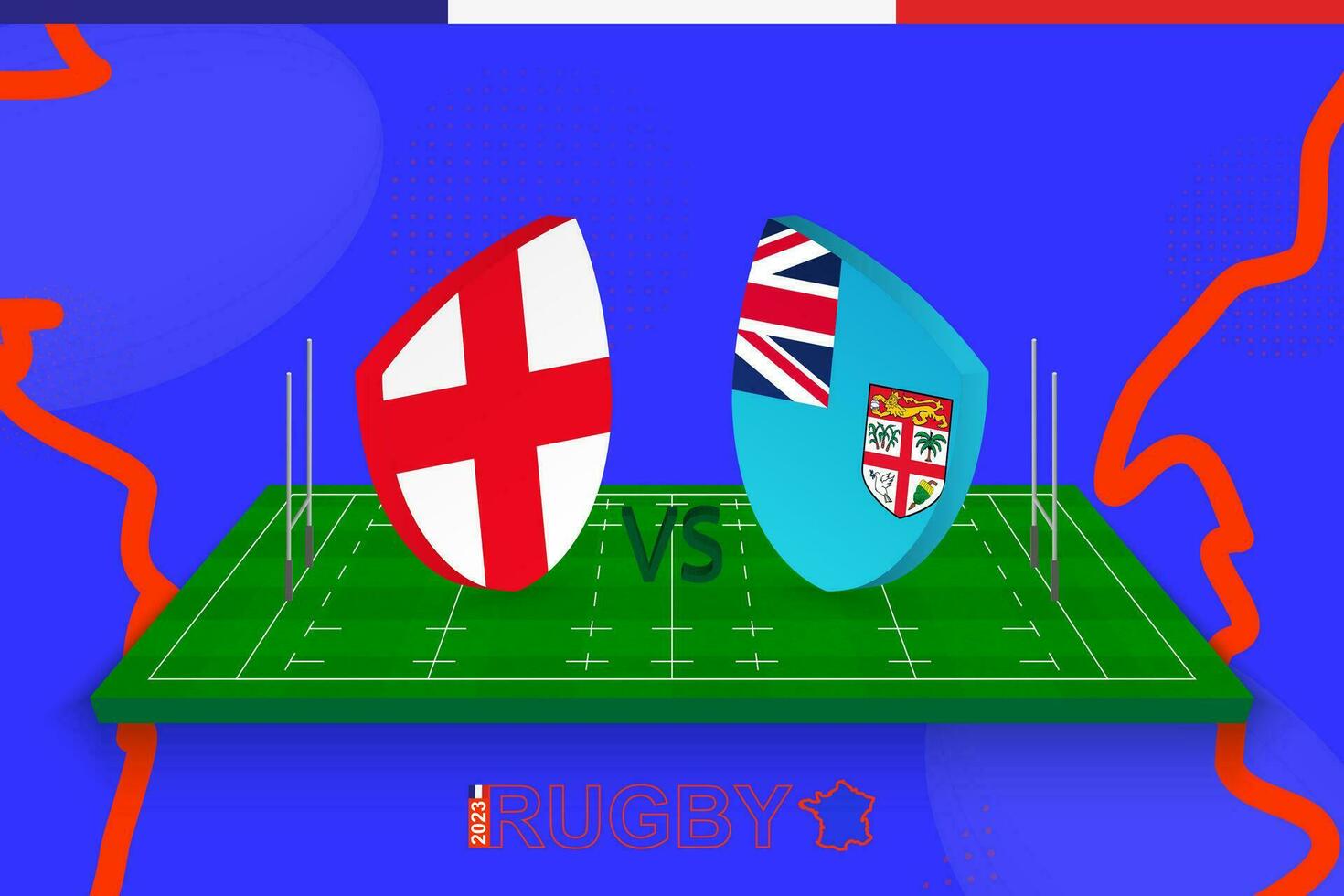 Rugby team England vs Fiji on rugby field. Rugby stadium on abstract background for Quarter-final of international championship. vector