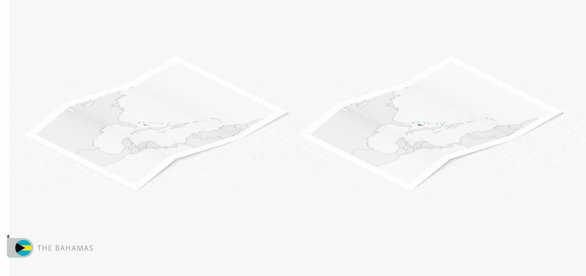 Set of two realistic map of The Bahamas with shadow. The flag and map of The Bahamas in isometric style. vector