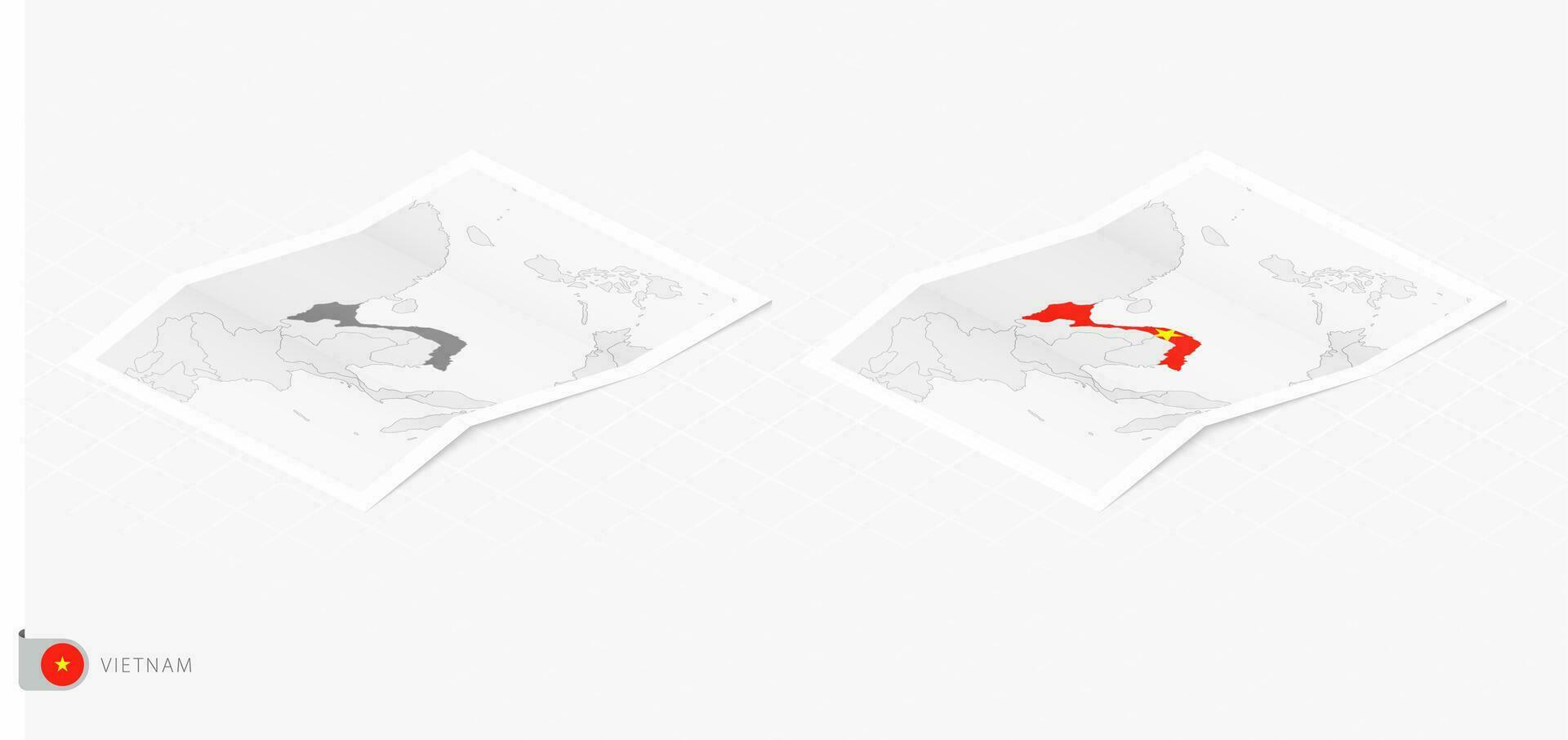 Set of two realistic map of Vietnam with shadow. The flag and map of Vietnam in isometric style. vector