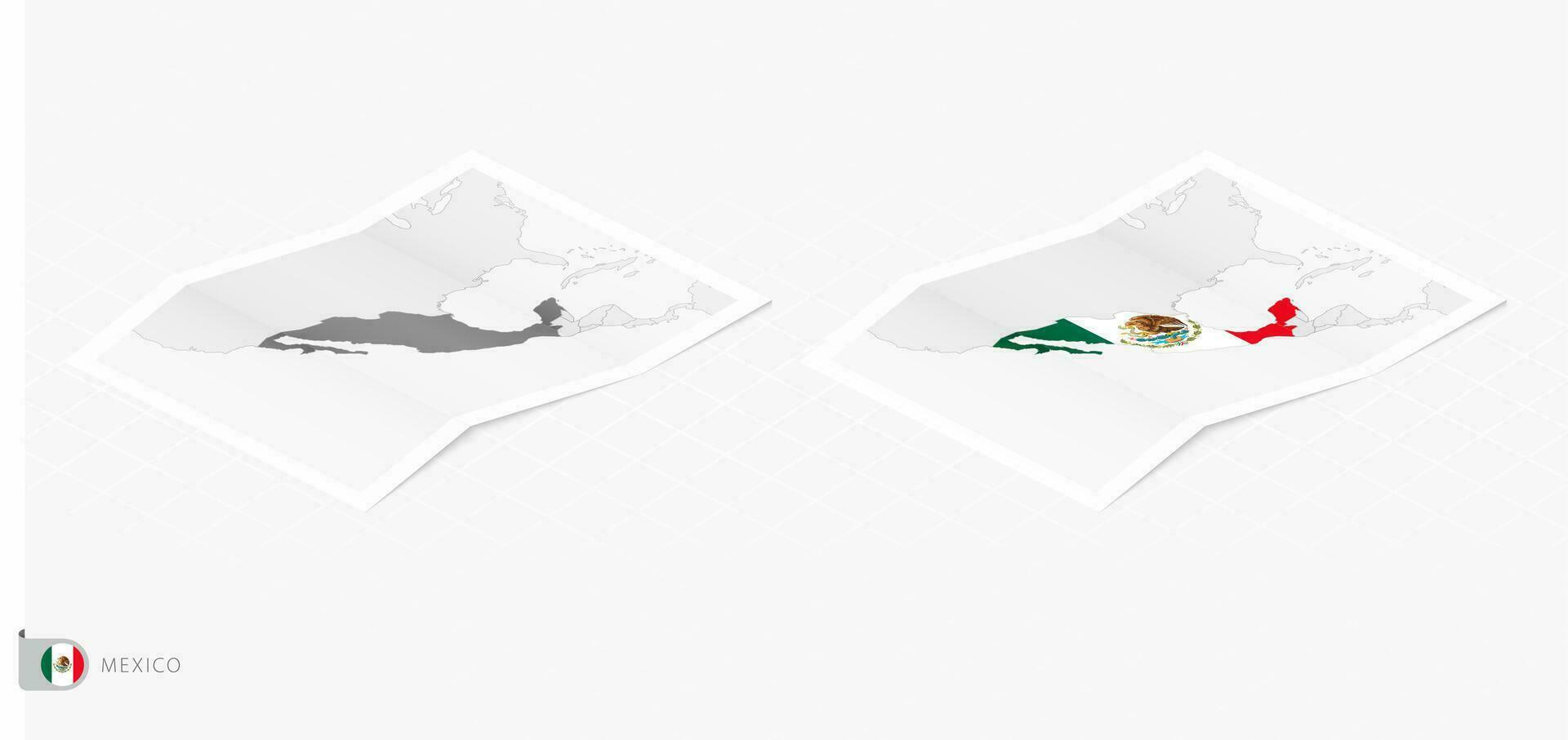 Set of two realistic map of Mexico with shadow. The flag and map of Mexico in isometric style. vector