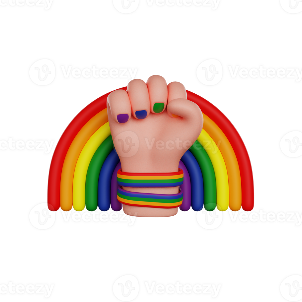 LGBTQ Fist, Rainbow LGBT, Pride Month Human Rights 3D render icon png