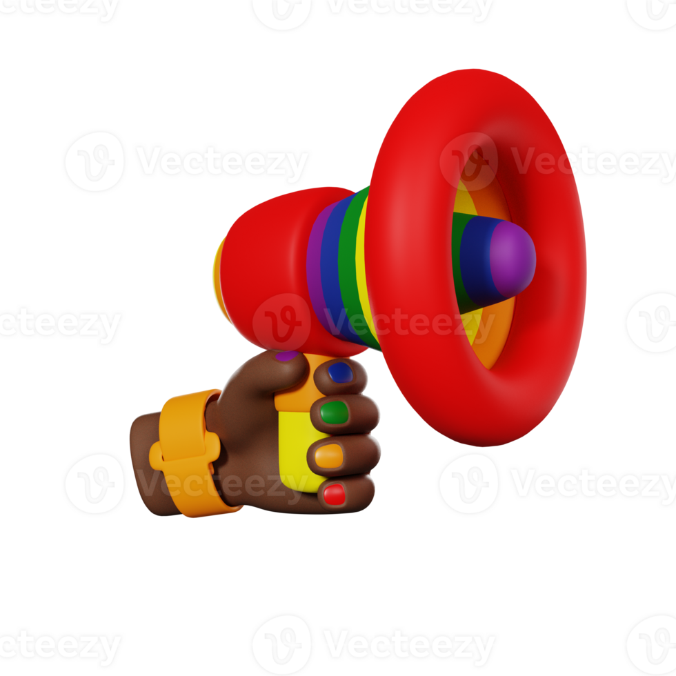 Hand holds Rainbow Loudspeaker, Pride Month, 3D render icon png