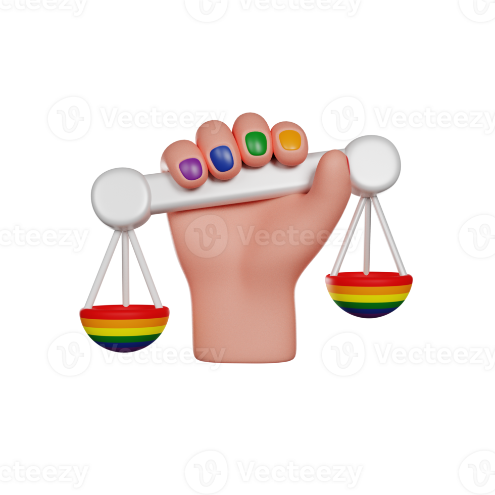 hand håll vågar, stolthet månad, mänsklig rättigheter, social rättvisa, 3d framställa ikon png