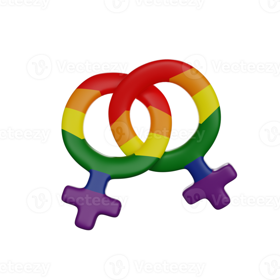 Two interlocking female symbols, lesbian symbol 3D render icon png