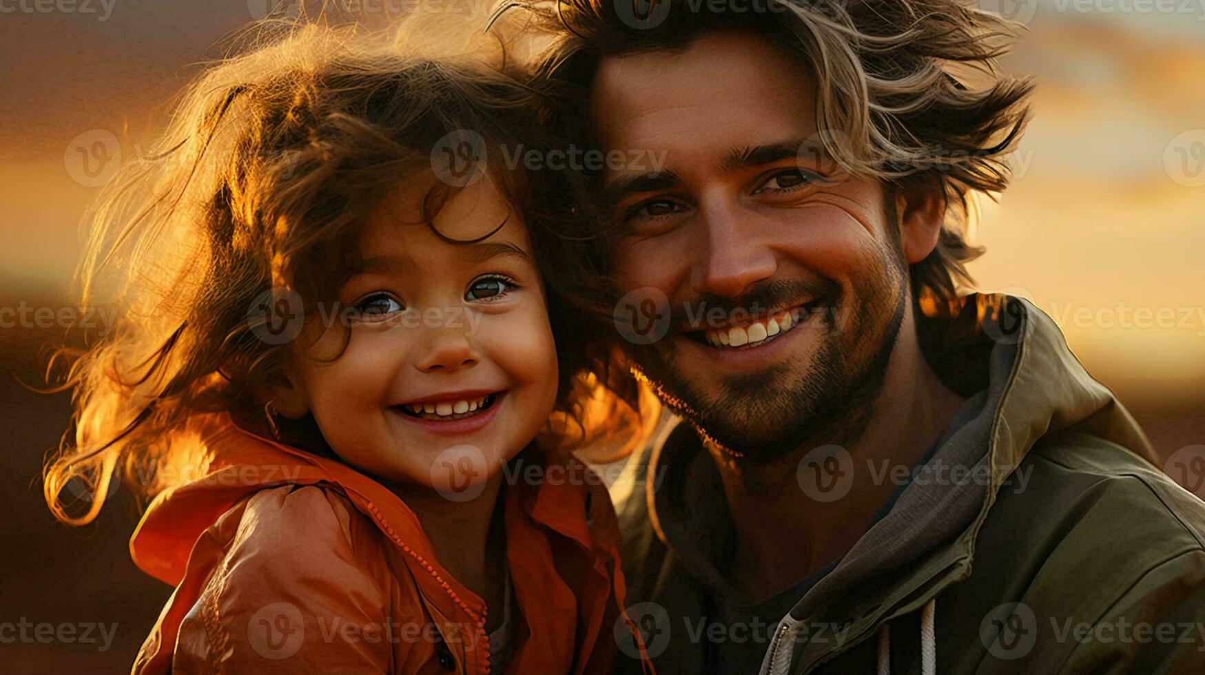 padre y pequeño hija abrazo y sonrisa a el cámara. bueno padre concepto foto