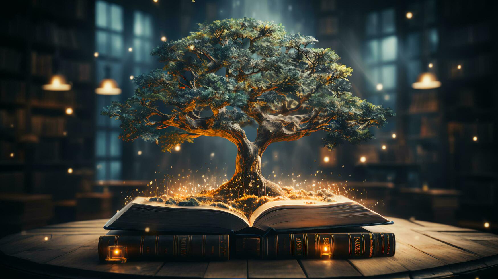 Abstract tree growing from a book. Mental training and education concept photo