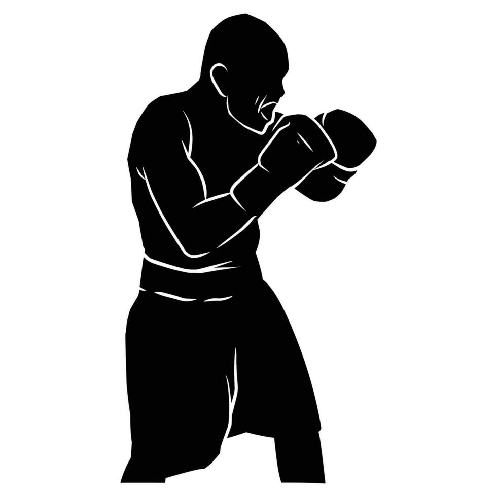 boxer silhouette hand drawing. graphic assets in the form of shadows of boxing players that can be used for background designs vector