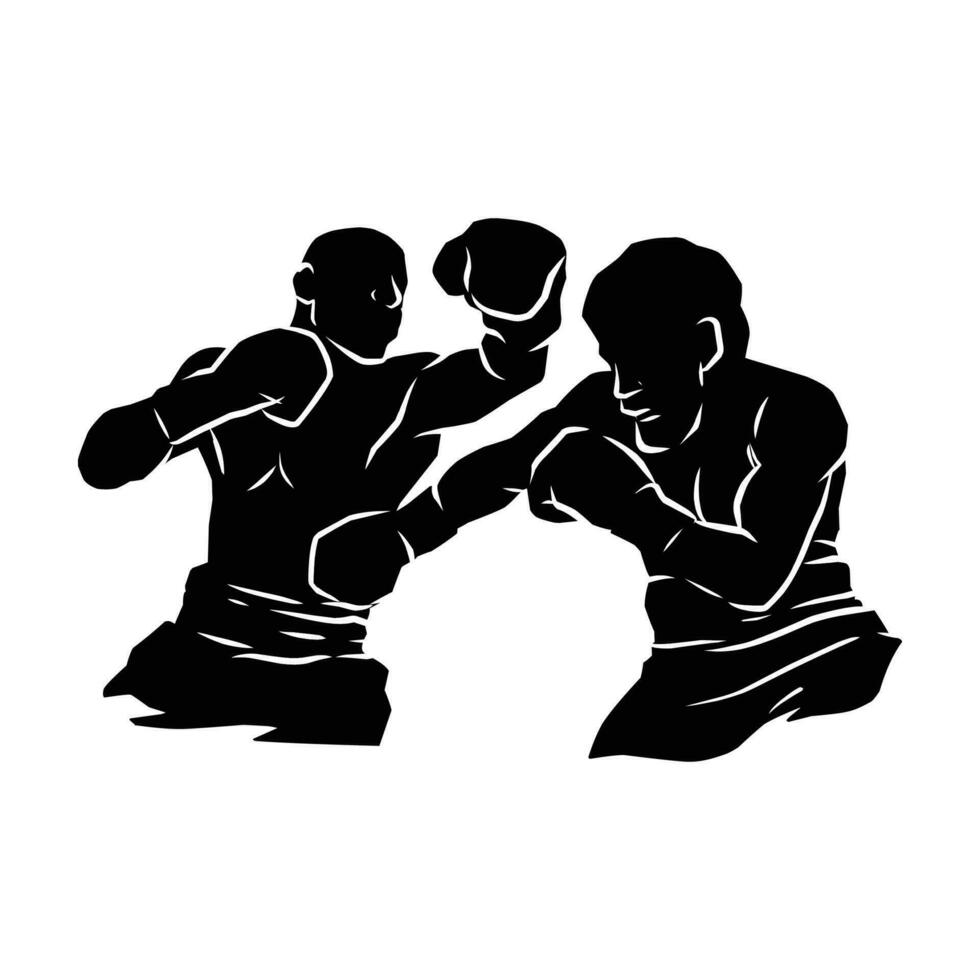 boxer silhouette hand drawing. graphic assets in the form of shadows of boxing players that can be used for background designs vector