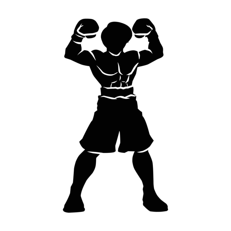 Shadow Boxing. Black Silhouette on a White Background, Sports