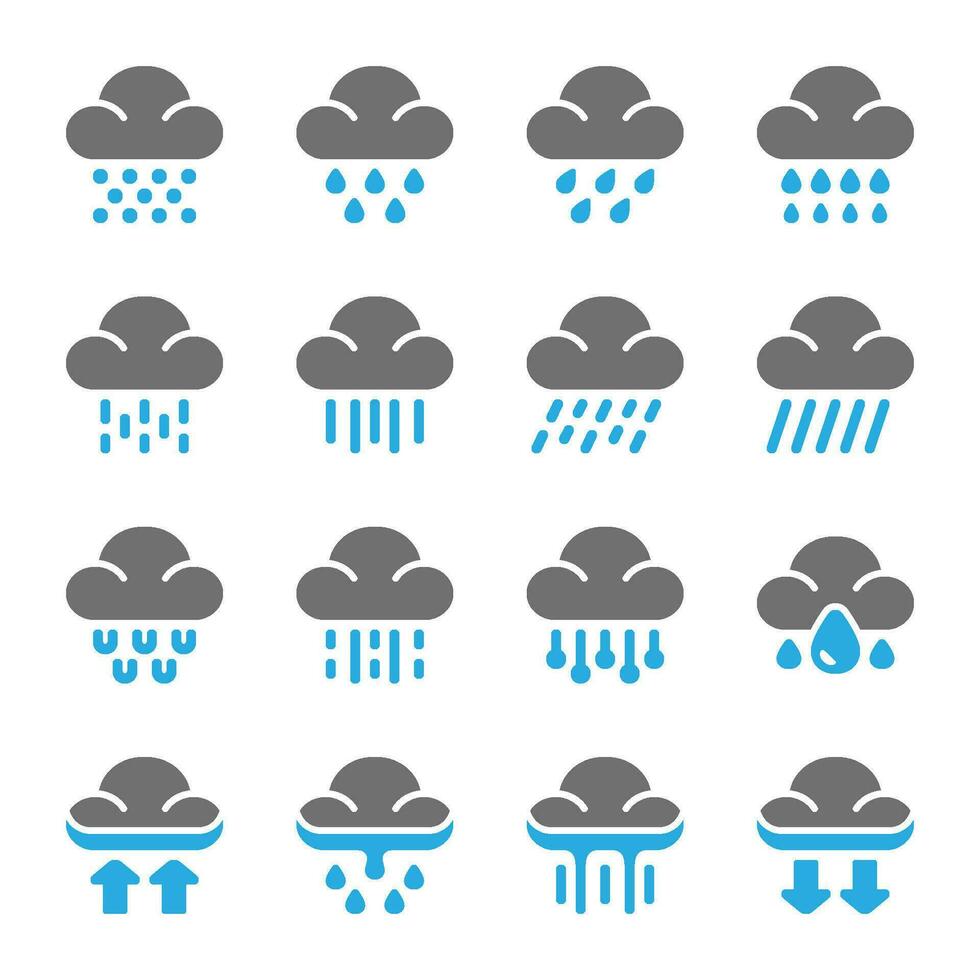 lluvioso icono conjunto, vector y ilustración