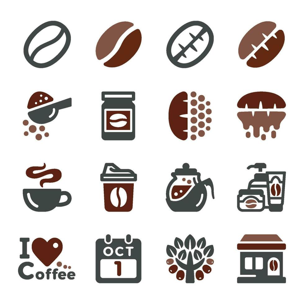 café icono conjunto, vector y ilustración