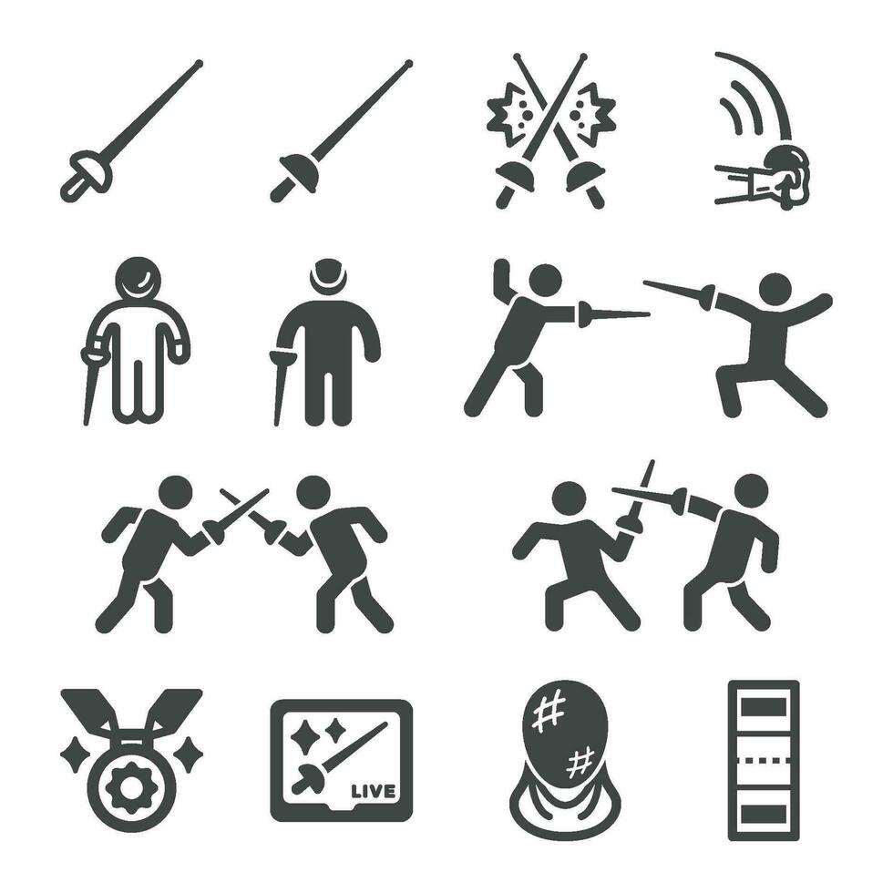 Esgrima icono conjunto, vector y ilustración