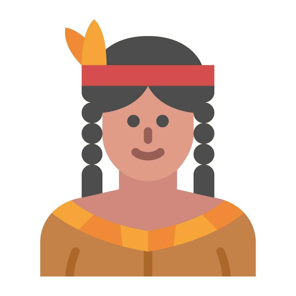 nativo americano mujer plano icono, vector y ilustración