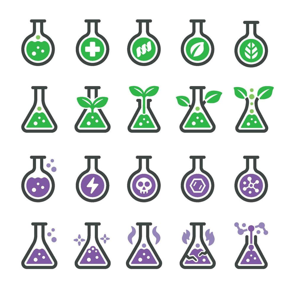 químico y no químico icono conjunto, vector y ilustración