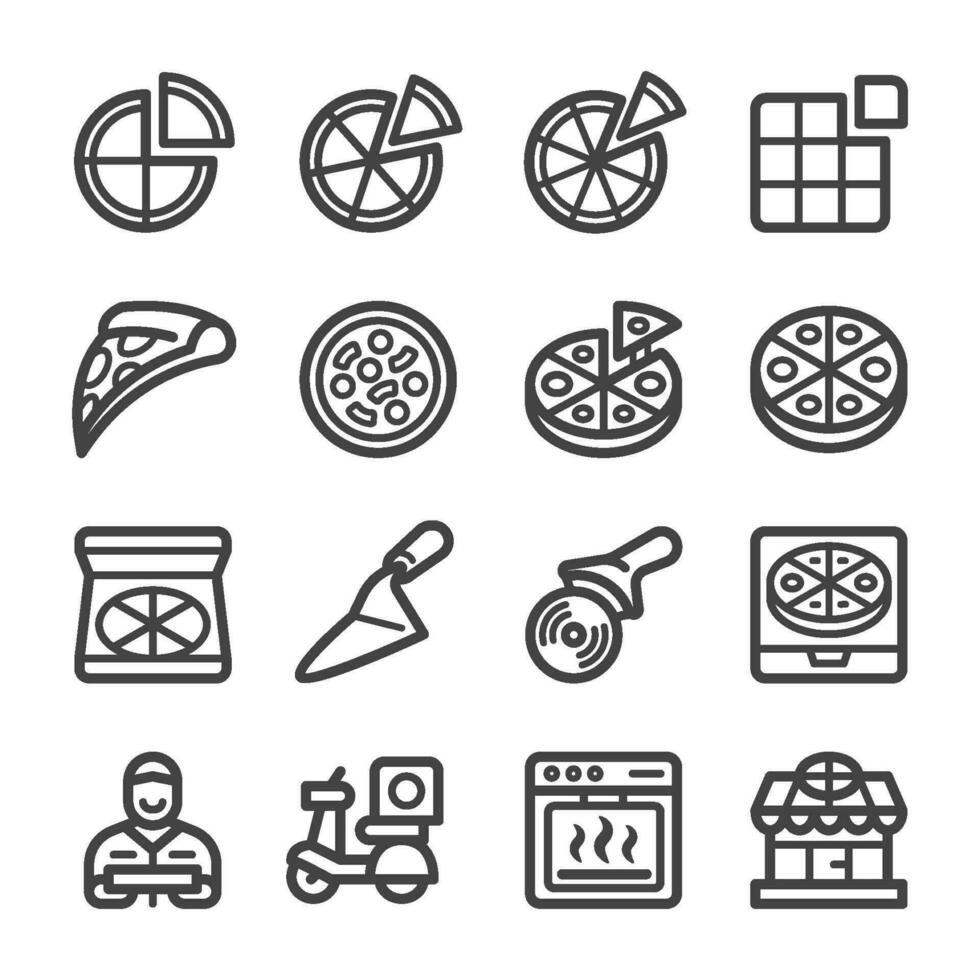 Pizza línea icono conjunto, vector y ilustración