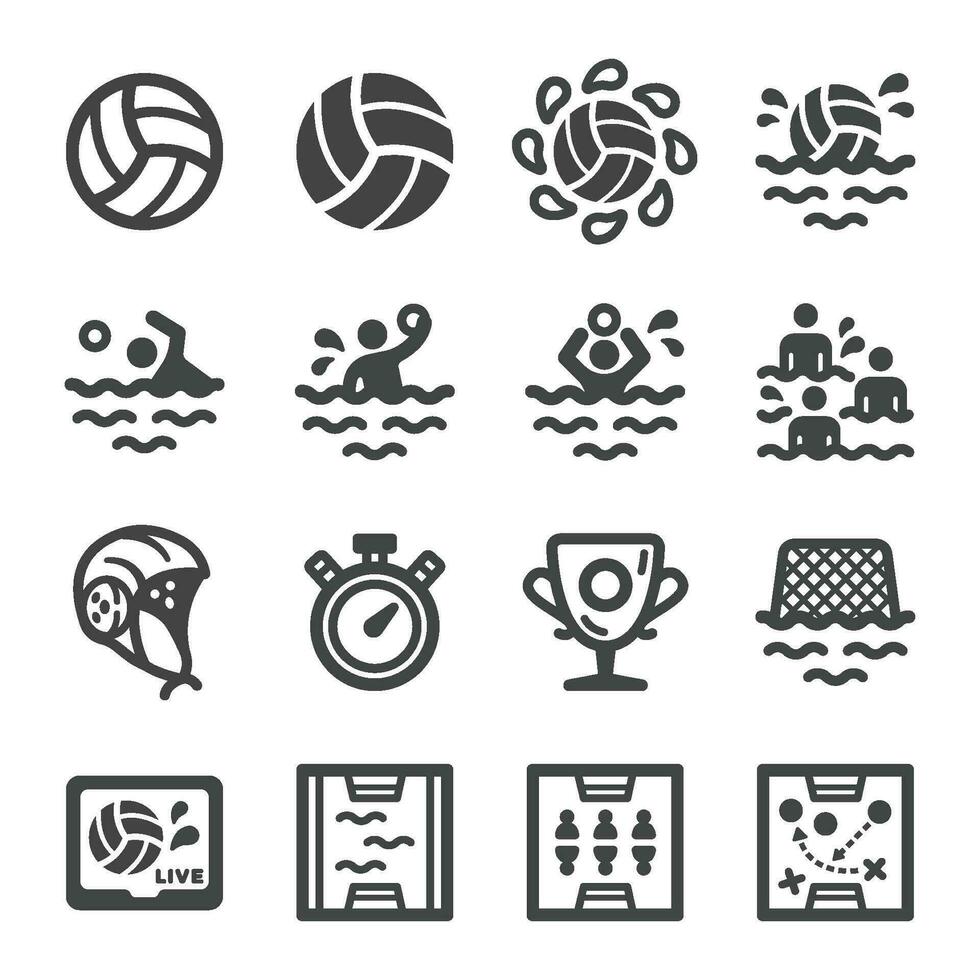 agua polo icono conjunto, vector y ilustración