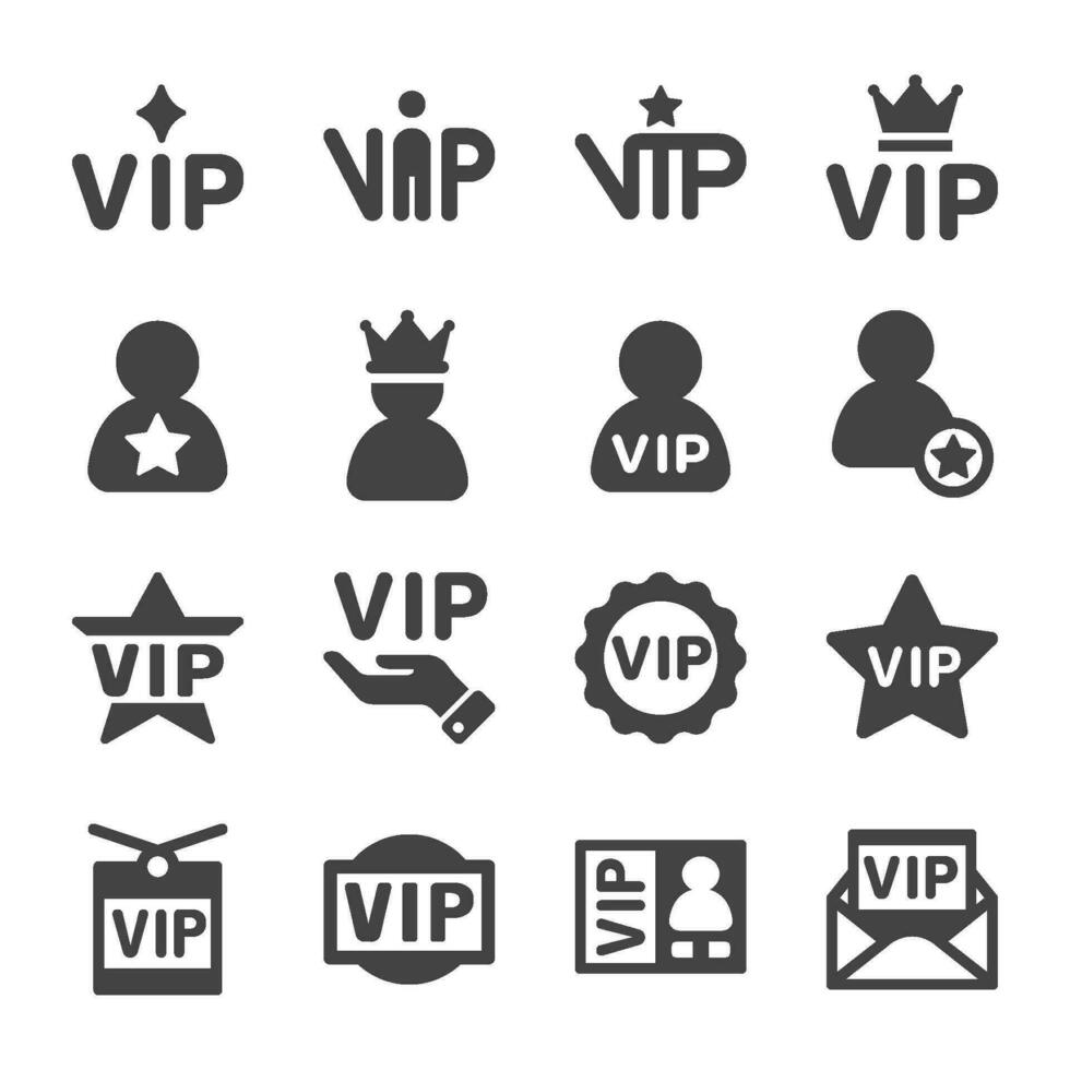 VIP icono conjunto, vector y ilustración