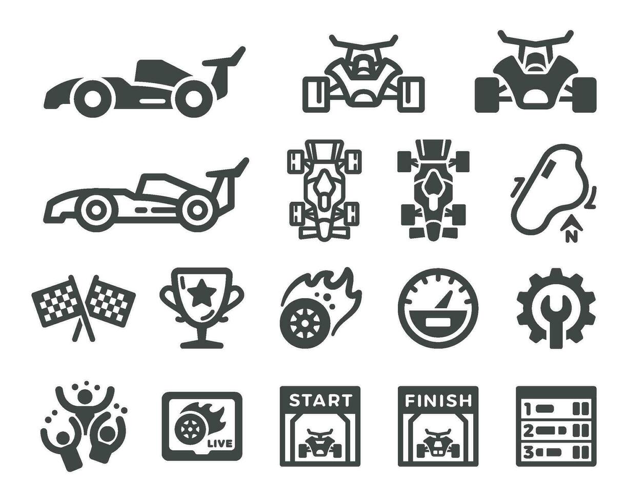 carreras icono conjunto, vector y ilustración