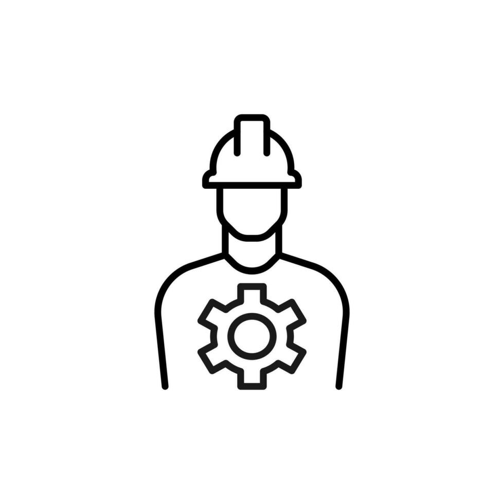 Gear by Builder Isolated Line Icon. Perfect for web sites, apps, UI, internet, shops, stores. Simple image drawn with black thin line vector