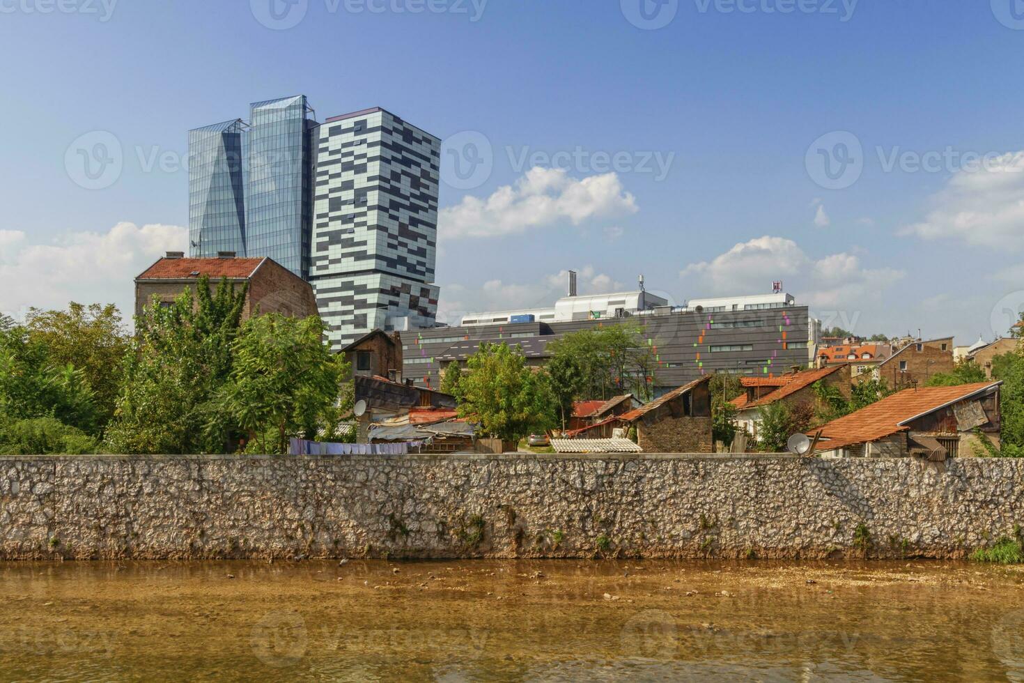 Miljacka river and buildings in Sarajevo, Bosnia and Herzegovina photo