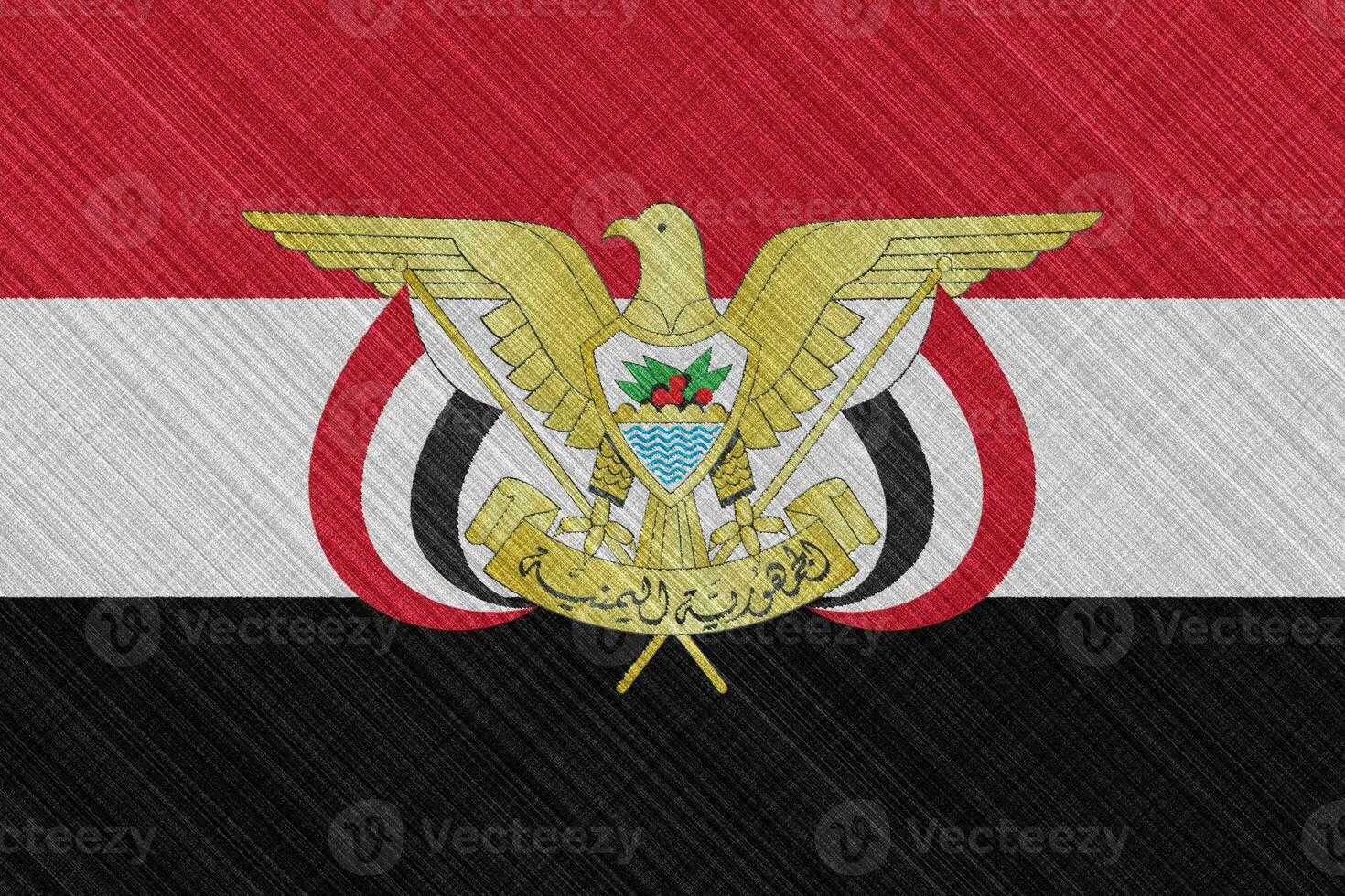 Flag and coat of arms of Republic of Yemen on a textured background. Concept collage. photo